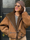 Cocolii manteau aviateur en daim femme hiver peau de mouton boutonnage à capuche manches longues oversized blouson