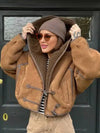 Cocolii manteau aviateur en daim femme hiver peau de mouton boutonnage à capuche manches longues oversized blouson