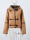 Cocolii manteau aviateur en daim femme hiver peau de mouton boutonnage à capuche manches longues oversized blouson
