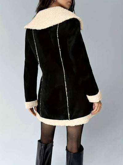 Cocolii mi-longue manteau aviateur suedine molleton fermeture éclair col revers manches longues femme décontracté blouson