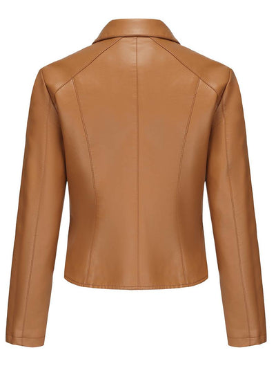 Cocolii court perfecto vestes simili cuir boutonnage rivet col revers manches longues femme décontracté mode veste automne