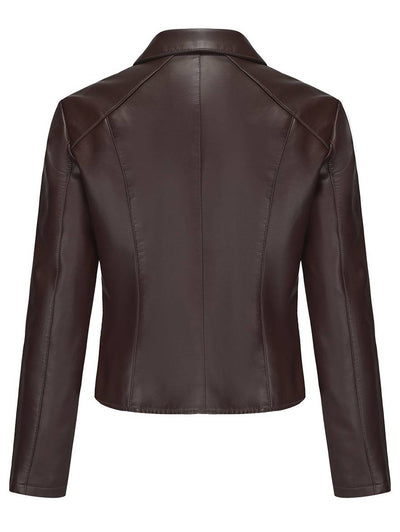 Cocolii court perfecto vestes simili cuir boutonnage rivet col revers manches longues femme décontracté mode veste automne