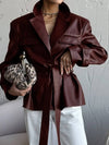 Cocolii veste blazer femme en simili cuir boutons ceinture col revers vintage style boyfriend décontracté blouson