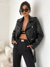 Cocolii perfecto femme cuir poches fermeture éclair col revers manches longues décontracté blouson biker veste