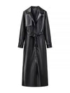 Cocolii longue trench en simili cuir femme boutonnage poches ceinture col revers décontracté vintage manteau