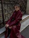 Cocolii longue trench en simili cuir femme boutonnage poches ceinture col revers décontracté vintage manteau