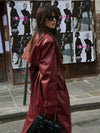 Cocolii longue trench en simili cuir femme boutonnage poches ceinture col revers décontracté vintage manteau