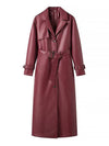 Cocolii longue trench en simili cuir femme boutonnage poches ceinture col revers décontracté vintage manteau