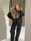 Cocolii blouson femme simili cuir fausse fourrure col double boutonnage poches décontracté chaud hiver veste aviateur bombée