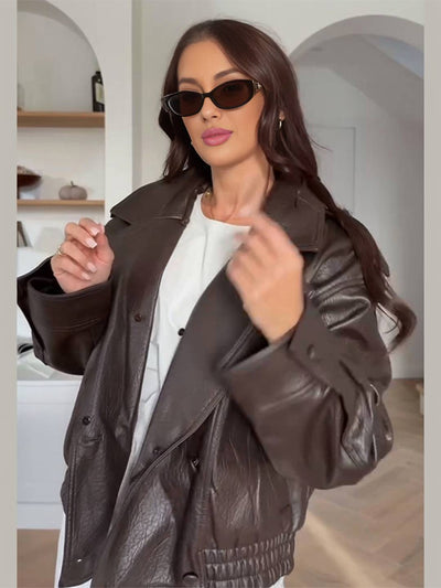 Cocolii blouson femme simili cuir fausse fourrure col double boutonnage poches décontracté chaud hiver veste aviateur bombée