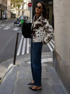 Cocolii veste en jean femme imprimé vache doudoune boutonnage poches manches longues boyfriend décontracté automne