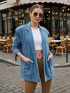 Cocolii veste blazer en jean femme boutonnage poches col revers manches longues femme décontracté oversized blouson