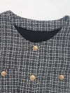 Cocolii veste carreaux tweed boutonnage poches col rond manches longues femme élégant décontracté mode blazer