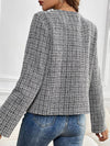 Cocolii veste carreaux tweed boutonnage poches col rond manches longues femme élégant décontracté mode blazer