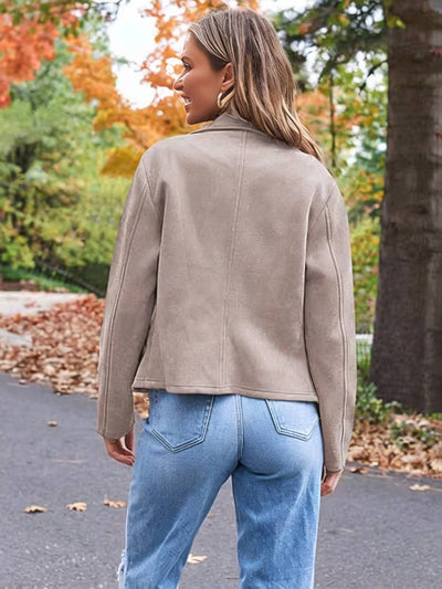 Cocolii perfecto suedine veste en daim fermeture éclair poches col revers manches longues femme décontracté mode