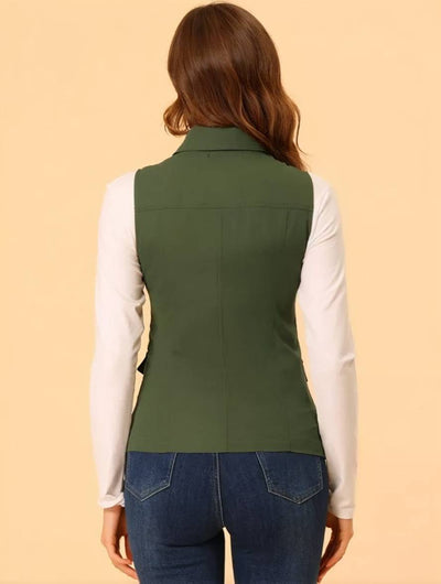 Cocolii court veste sans manches unicolore fermeture éclair boutons poches femme décontracté mode gilet