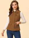 Cocolii court veste sans manches unicolore fermeture éclair boutons poches femme décontracté mode gilet