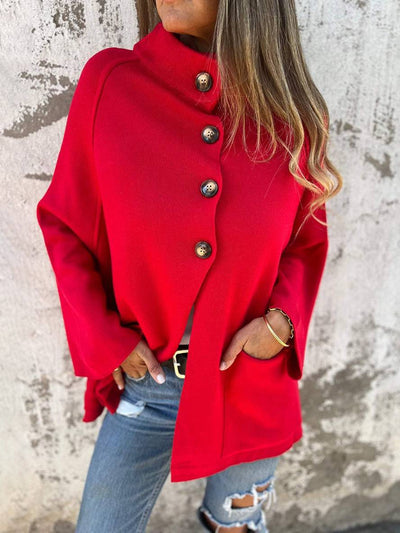 Cocolii poncho manteau femme boutonnage poches col montant femme décontracté ample oversized casual veste