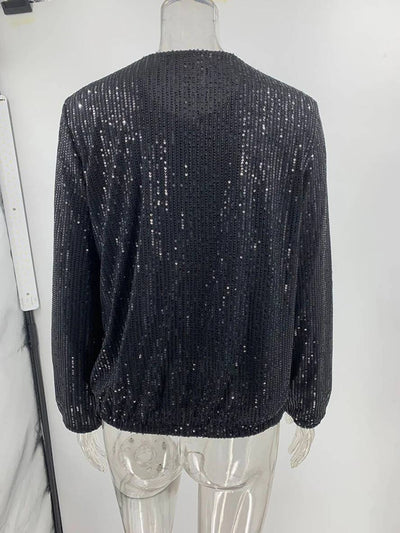 Cocolii bombers brillante paillette col rond manches longues fermeture éclair femme élégant décontracté mode casual veste
