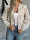 Cocolii court blouson bomber femme en jacquard floral col base-ball manches longues veste léger zippé de mi-Saison