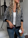 Cocolii blouson bomber femme à motif pied de poule fermeture éclair décontracté veste court et léger pour la mi-saison