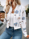Cocolii court bombers blouson femme imprimé à fleurie fermeture éclair manches longues femme décontracté mi-saison veste