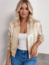 Cocolii bombers blouson femme fermeture éclair col montant manches longues élégant décontracté métallique chic veste