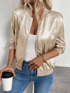 Cocolii bombers blouson femme fermeture éclair col montant manches longues élégant décontracté métallique chic veste