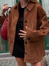 Cocolii surchemise femme en daim veste en suedine boutonnage poches col revers vintage décontracté blouson d'automne