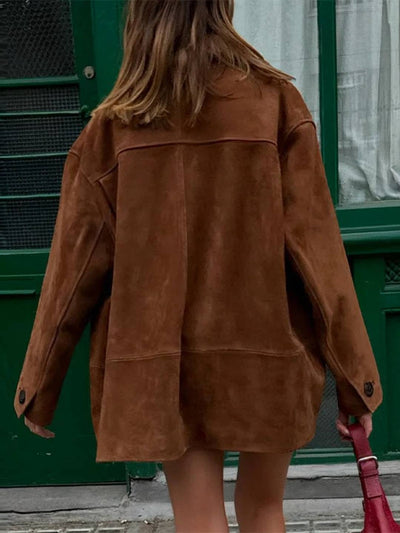 Cocolii surchemise femme en daim veste en suedine boutonnage poches col revers vintage décontracté blouson d'automne