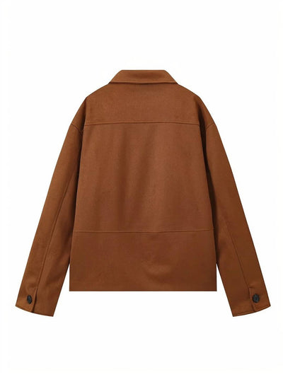 Cocolii surchemise femme en daim veste en suedine boutonnage poches col revers vintage décontracté blouson d'automne