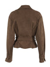 Cocolii veste court femme en suedine ceinture col revers décontracté vintage blouson en daim automne