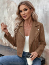 Cocolii court perfecto femme en suedine fermeture éclair col revers manches longues boyfriend style motard veste en daim