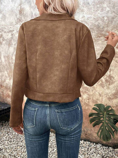 Cocolii court perfecto femme en suedine fermeture éclair col revers manches longues boyfriend style motard veste en daim
