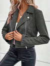 Cocolii court perfecto femme en suedine fermeture éclair poches col revers décontracté veste daim blouson