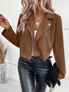 Cocolii court perfecto femme en suedine fermeture éclair poches col revers décontracté veste daim blouson