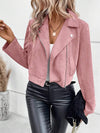 Cocolii court perfecto femme en suedine fermeture éclair poches col revers décontracté veste daim blouson