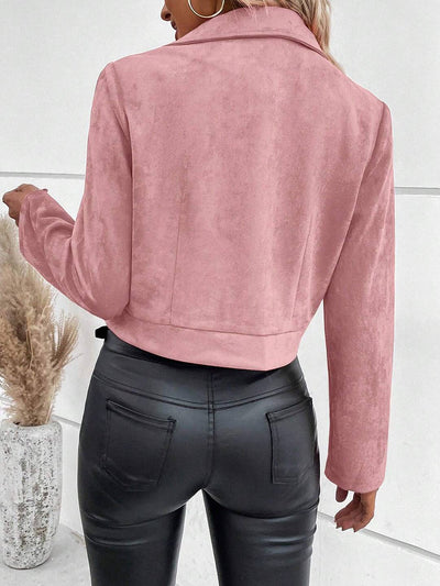 Cocolii court perfecto femme en suedine fermeture éclair poches col revers décontracté veste daim blouson