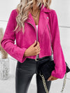 Cocolii court perfecto femme en suedine fermeture éclair poches col revers décontracté veste daim blouson