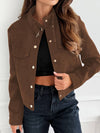 Cocolii court veste en daim femme boutonnage poches chunky buckle manches longues décontracté blouson en suedine
