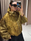 Cocolii court veste femme brillante pailletée fermeture éclair lurex hiver col revers ample vintage décontracté blouson