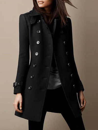 Cocolii mi-longue manteau en laine officier double boutonnage col revers manches longues femme élégant hiver veste caban