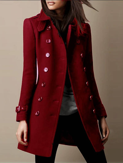 Cocolii mi-longue manteau en laine officier double boutonnage col revers manches longues femme élégant hiver veste caban