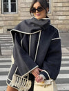 Cocolii manteau en laine avec frange foulard boutonnage poches col rond manches longues femme élégant ample hiver veste