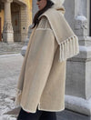 Cocolii manteau en laine avec frange foulard boutonnage poches col rond manches longues femme élégant ample hiver veste