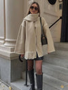 Cocolii manteau en laine avec frange foulard boutonnage poches col rond manches longues femme élégant ample hiver veste