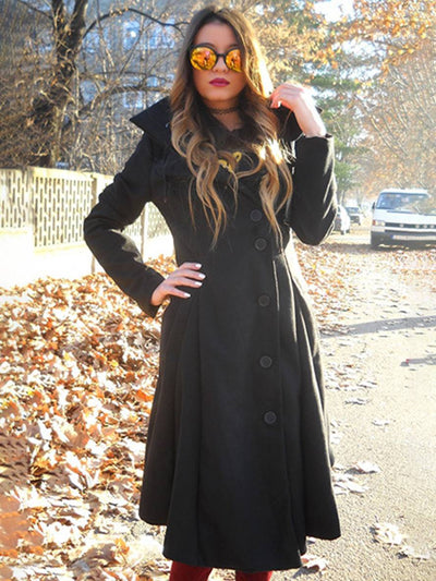 Cocolii mi-longue manteau en laine à capuche boutonnage femme élégant mode veste cape