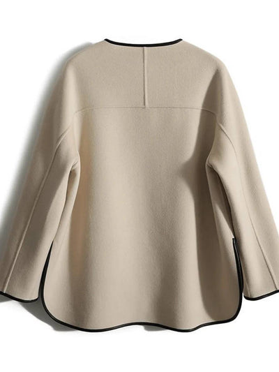 Cocolii court manteau en laine poches col rond manches longues femme élégant mode veste