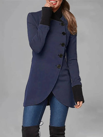 Cocolii manteau du quotidien fendu boutonnage poches col montant femme mode décontracté hiver veste