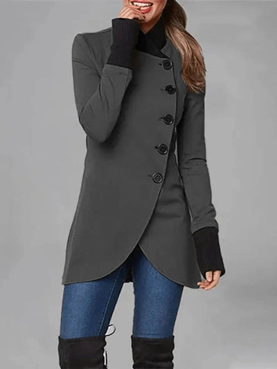 Cocolii manteau du quotidien fendu boutonnage poches col montant femme mode décontracté hiver veste